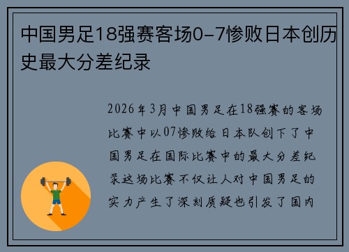 中国男足18强赛客场0-7惨败日本创历史最大分差纪录