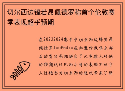 切尔西边锋若昂佩德罗称首个伦敦赛季表现超乎预期